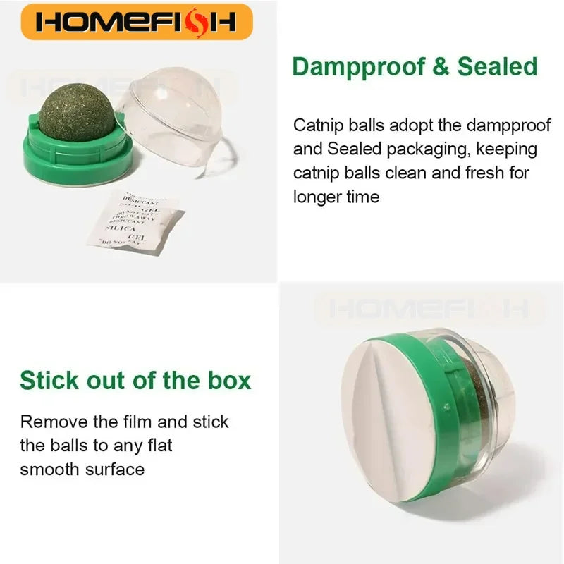 Natural Catnip Cat Wall Stick-on Ball Toy Scratchers Treats Healthy Natural Removes Balls to Promote Digestion Cat Grass Snack