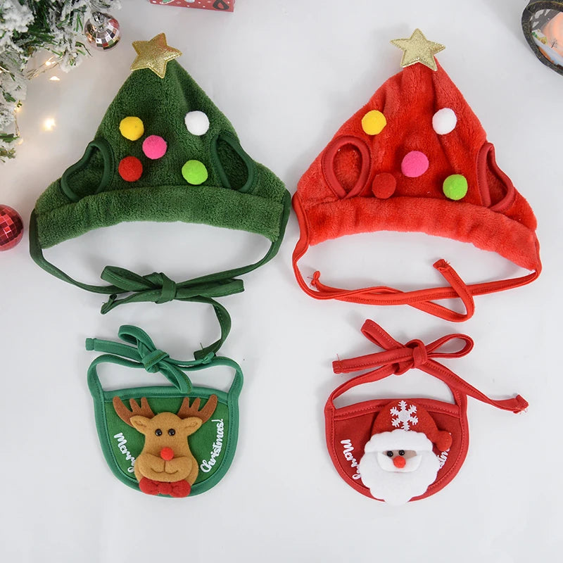 Christmas Dog Cat Pets Clothes Hat Scarf Costume Accessories Cosplay Props Navidad New Year Decor Christmas Party Pet Supplies