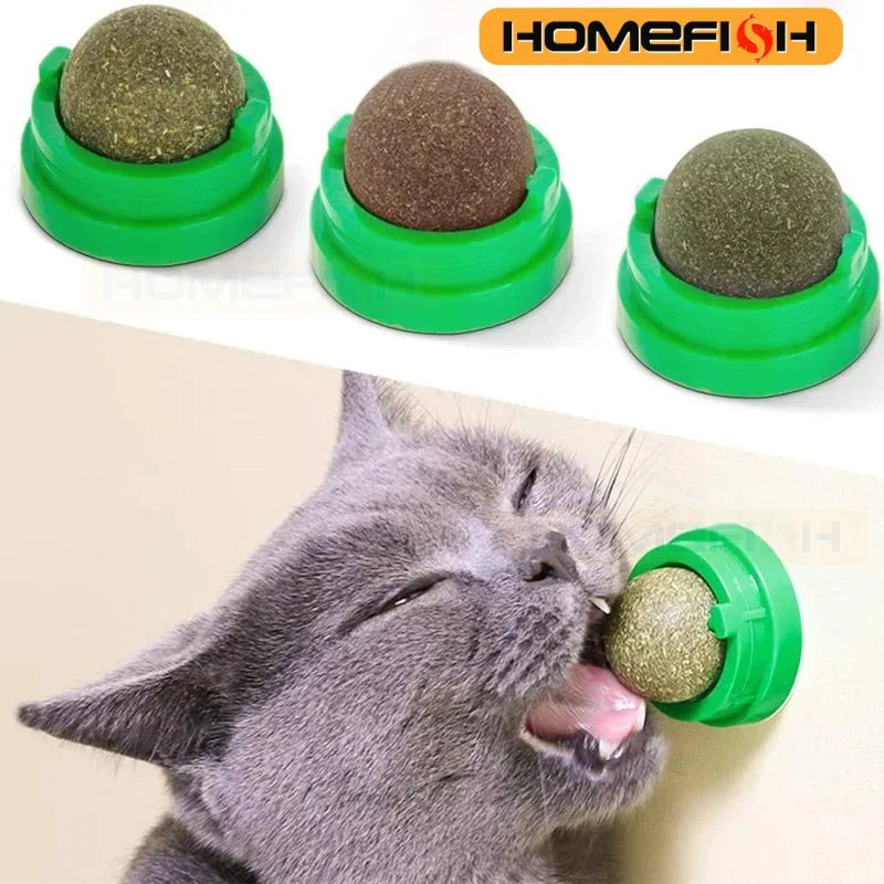 Natural Catnip Cat Wall Stick-on Ball Toy Scratchers Treats Healthy Natural Removes Balls to Promote Digestion Cat Grass Snack
