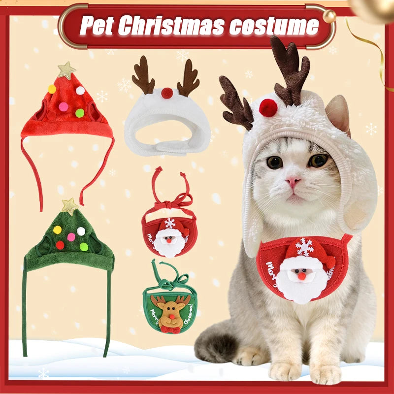 Christmas Dog Cat Pets Clothes Hat Scarf Costume Accessories Cosplay Props Navidad New Year Decor Christmas Party Pet Supplies