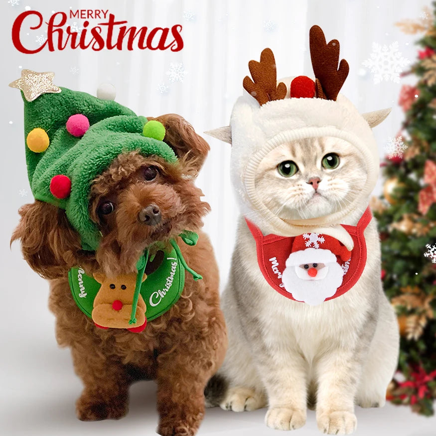 Christmas Dog Cat Pets Clothes Hat Scarf Costume Accessories Cosplay Props Navidad New Year Decor Christmas Party Pet Supplies
