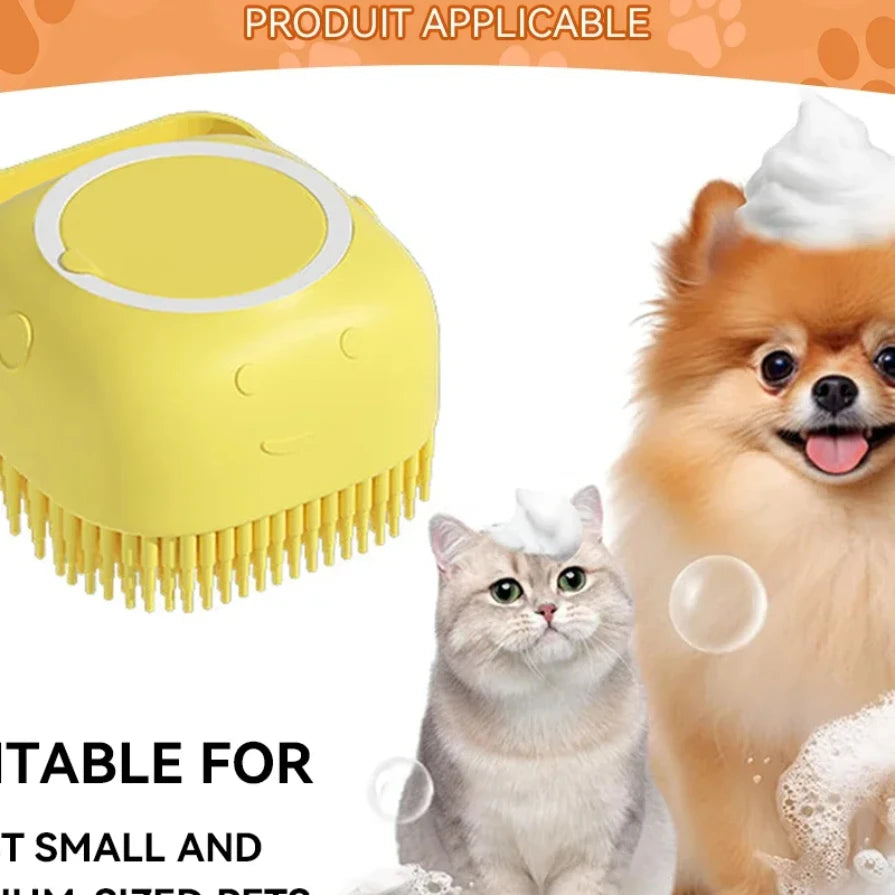 Dog Bathing Brush Pet Massage Brush Shampoo Dispenser Soft Silicone Brush Rubber Bristle for Dogs and Cats Shower Grooming Tool