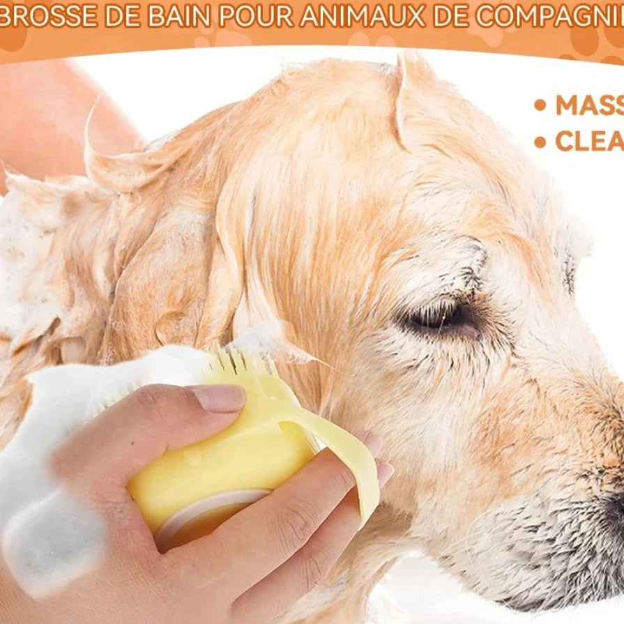 Dog Bathing Brush Pet Massage Brush Shampoo Dispenser Soft Silicone Brush Rubber Bristle for Dogs and Cats Shower Grooming Tool