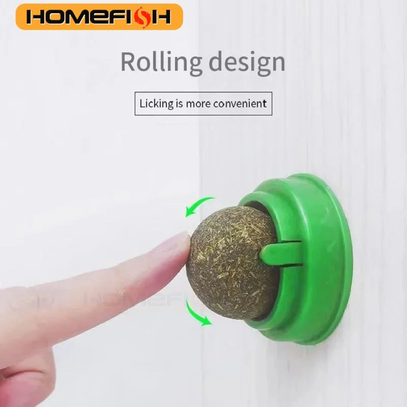 Natural Catnip Cat Wall Stick-on Ball Toy Scratchers Treats Healthy Natural Removes Balls to Promote Digestion Cat Grass Snack