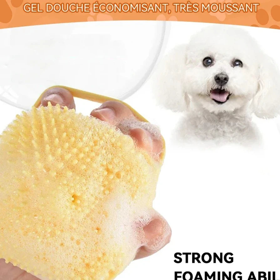 Dog Bathing Brush Pet Massage Brush Shampoo Dispenser Soft Silicone Brush Rubber Bristle for Dogs and Cats Shower Grooming Tool